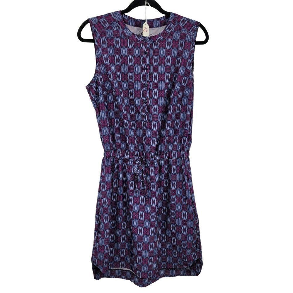 Womens Gerry G Dress‎ Athletic Sleeveless Drawstring Midi Purple Gray Ikat Sz S